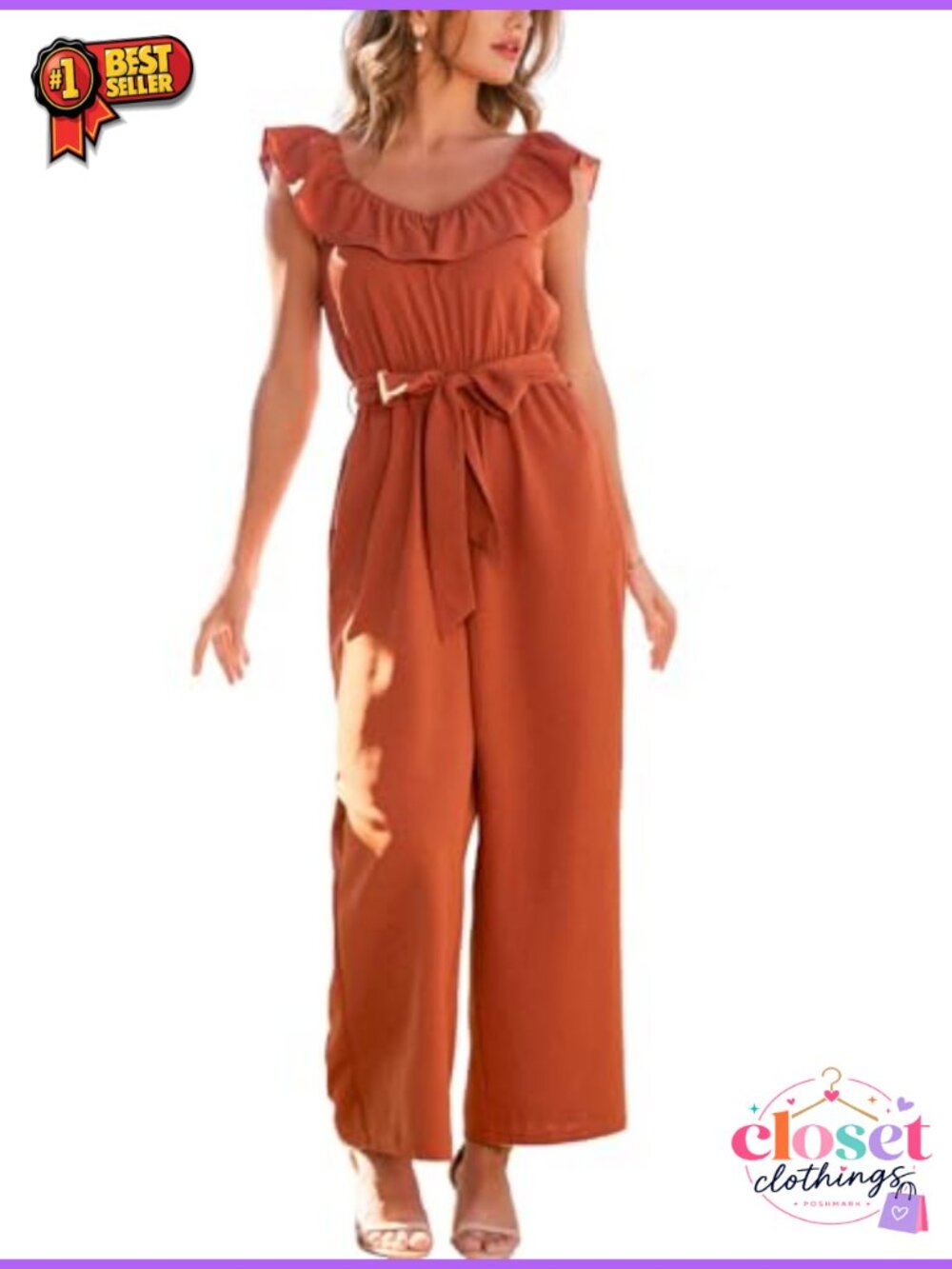 Women's Jumpsuit V-Neck Belted Relaxed Straight Leg Woven Polyester Casual